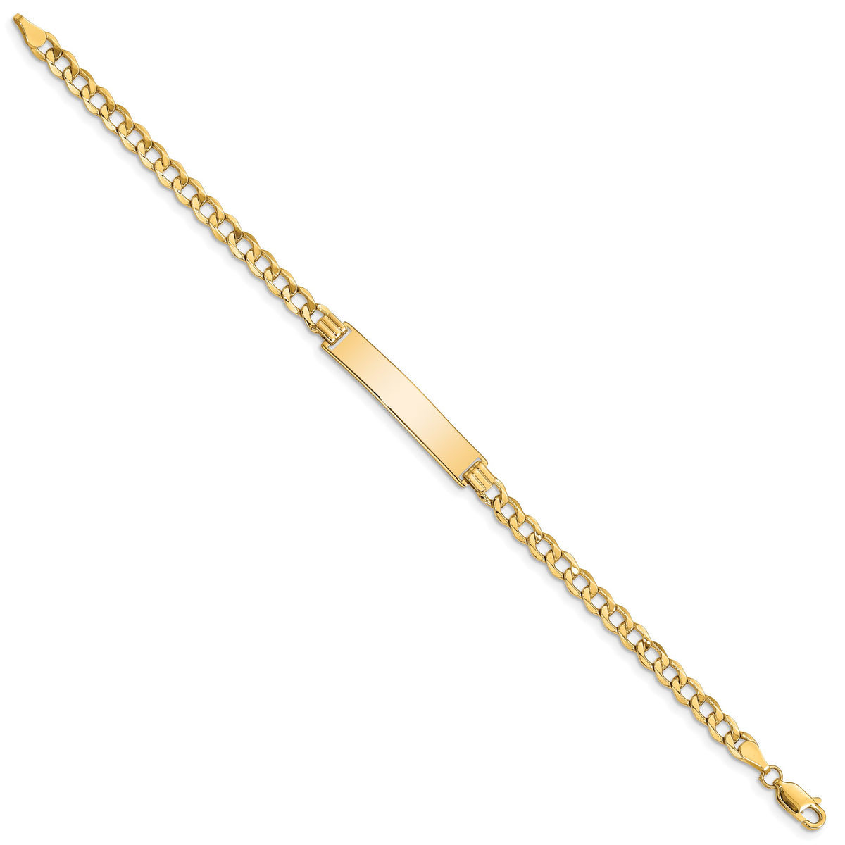 14k Yellow Gold Semi-Solid Curb Link ID Bracelet with 33x6.75mm Plate, 7 inch, view 2