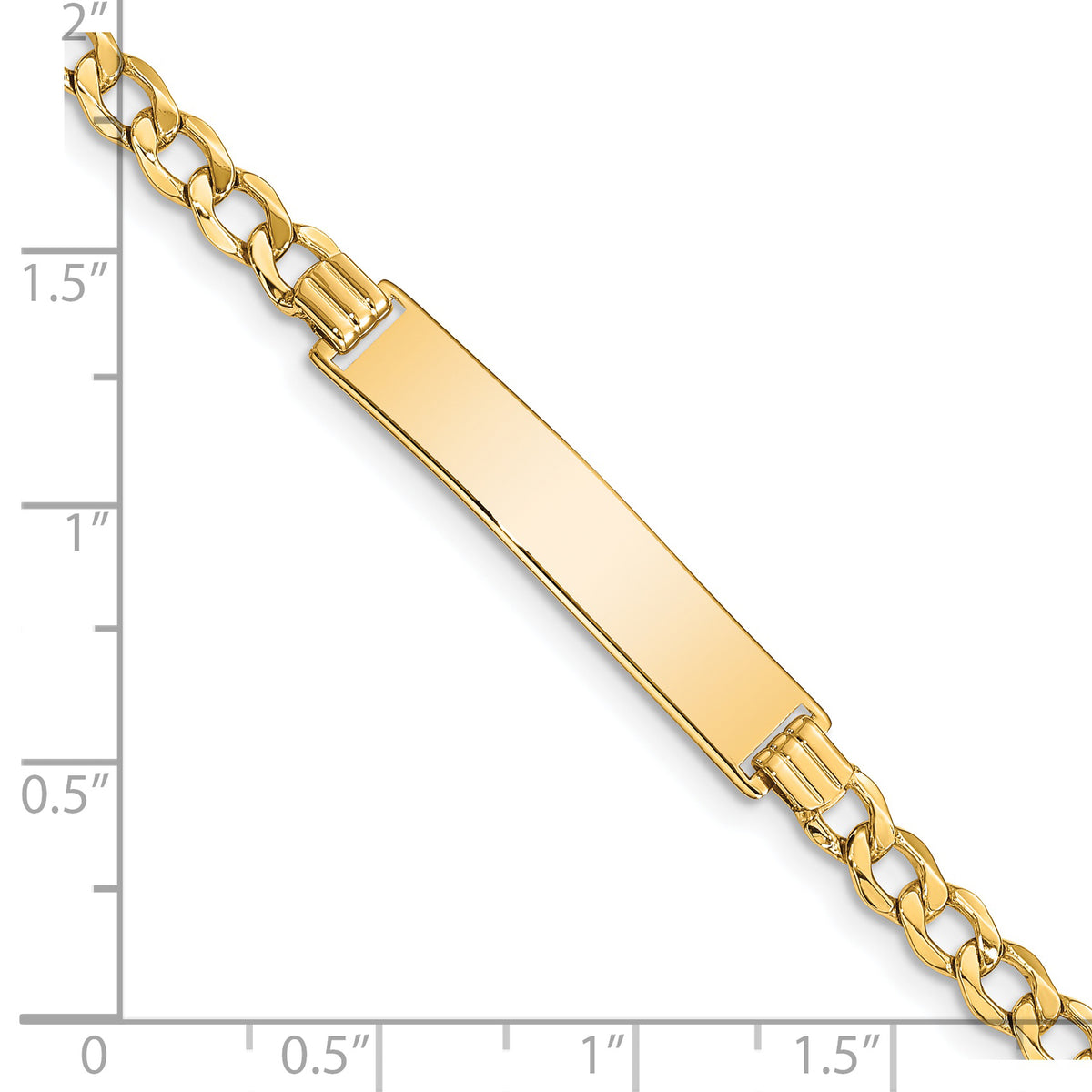 14k Yellow Gold Semi-Solid Curb Link ID Bracelet with 33x6.75mm Plate, 7 inch, shown with a ruler for scale