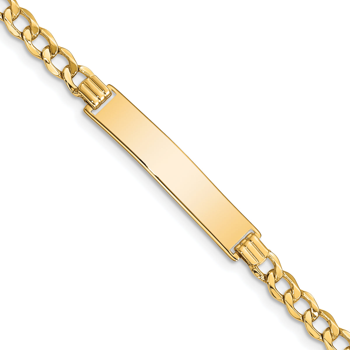 14k Yellow Gold Semi-Solid Curb Link ID Bracelet with 33x6.75mm Plate, 7 inch