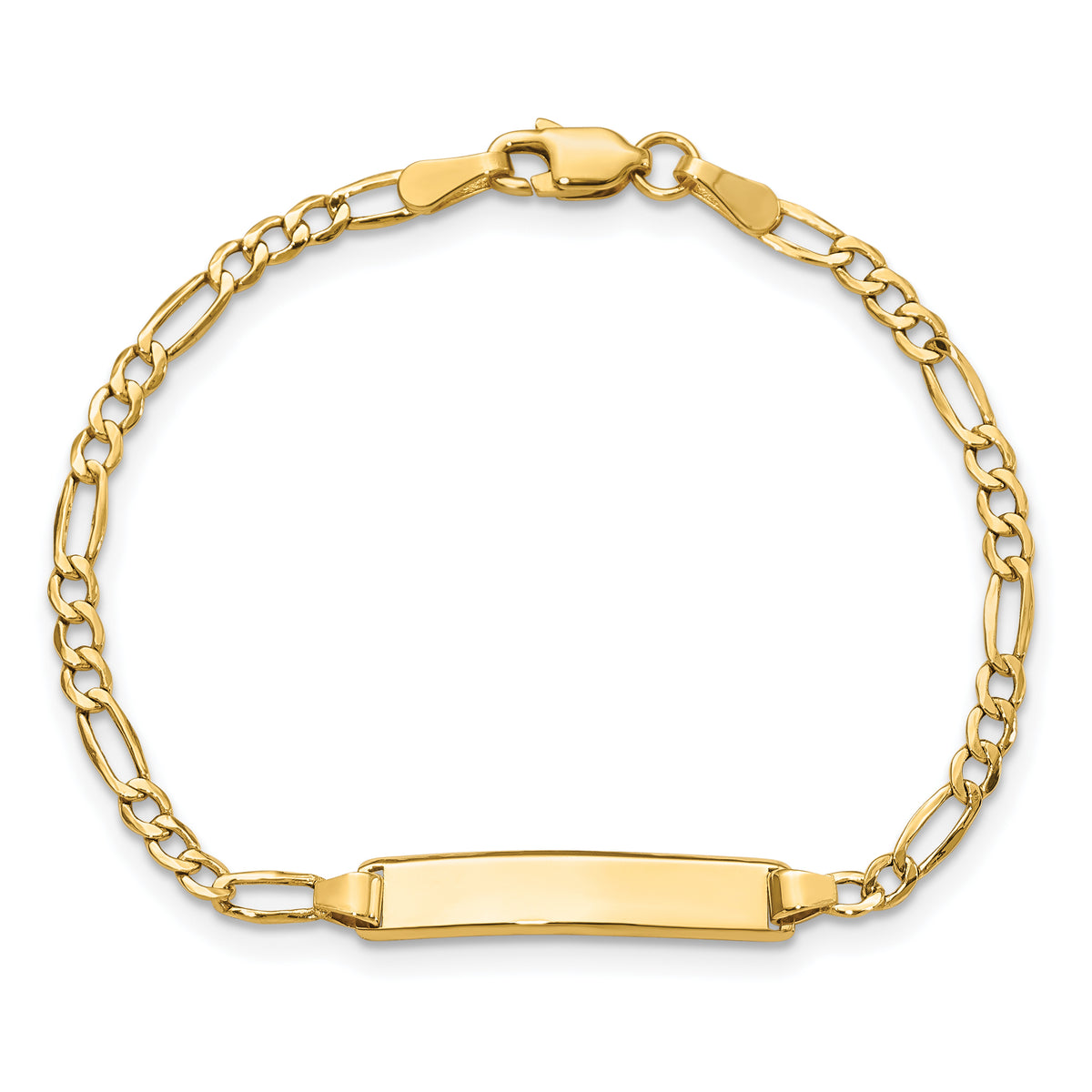 14k Yellow Gold Semi-Solid Figaro Link ID Bracelet with 23x4.5mm Plate, view 4 - 5.5 in
