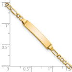 14k Yellow Gold Semi-Solid Figaro Link ID Bracelet with 23x4.5mm Plate, shown with a ruler for scale - 5.5 in