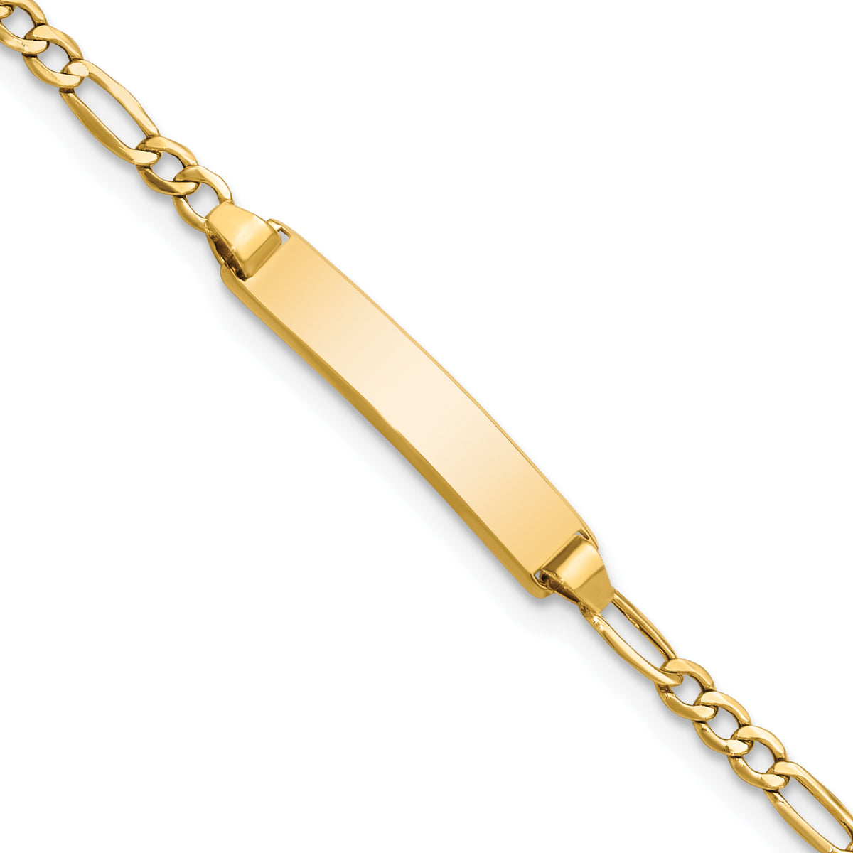 14k Yellow Gold Semi-Solid Figaro Link ID Bracelet with 23x4.5mm Plate - 5.5 in#5.5 in