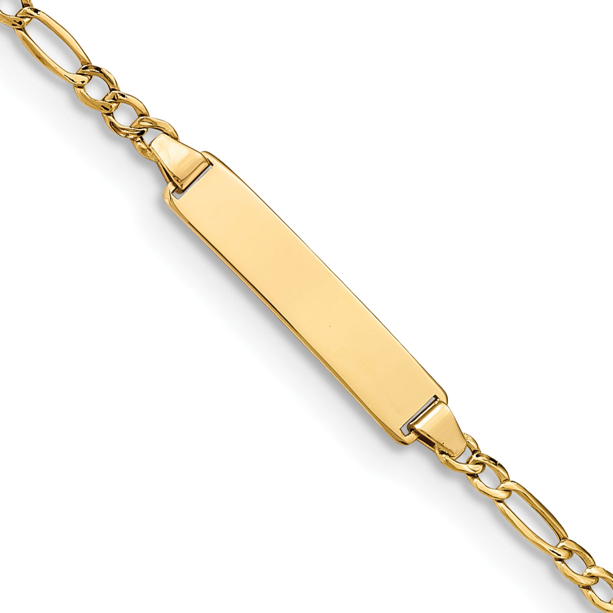 14k Yellow Gold Semi-Solid Figaro Link ID Bracelet with 23x4.5mm Plate - 8 in