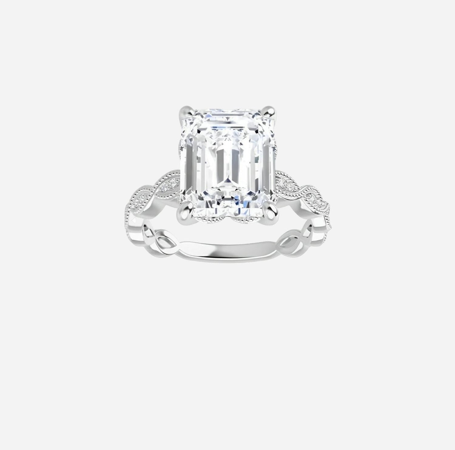 Yellow gold bright emerald cut moissanite ring.