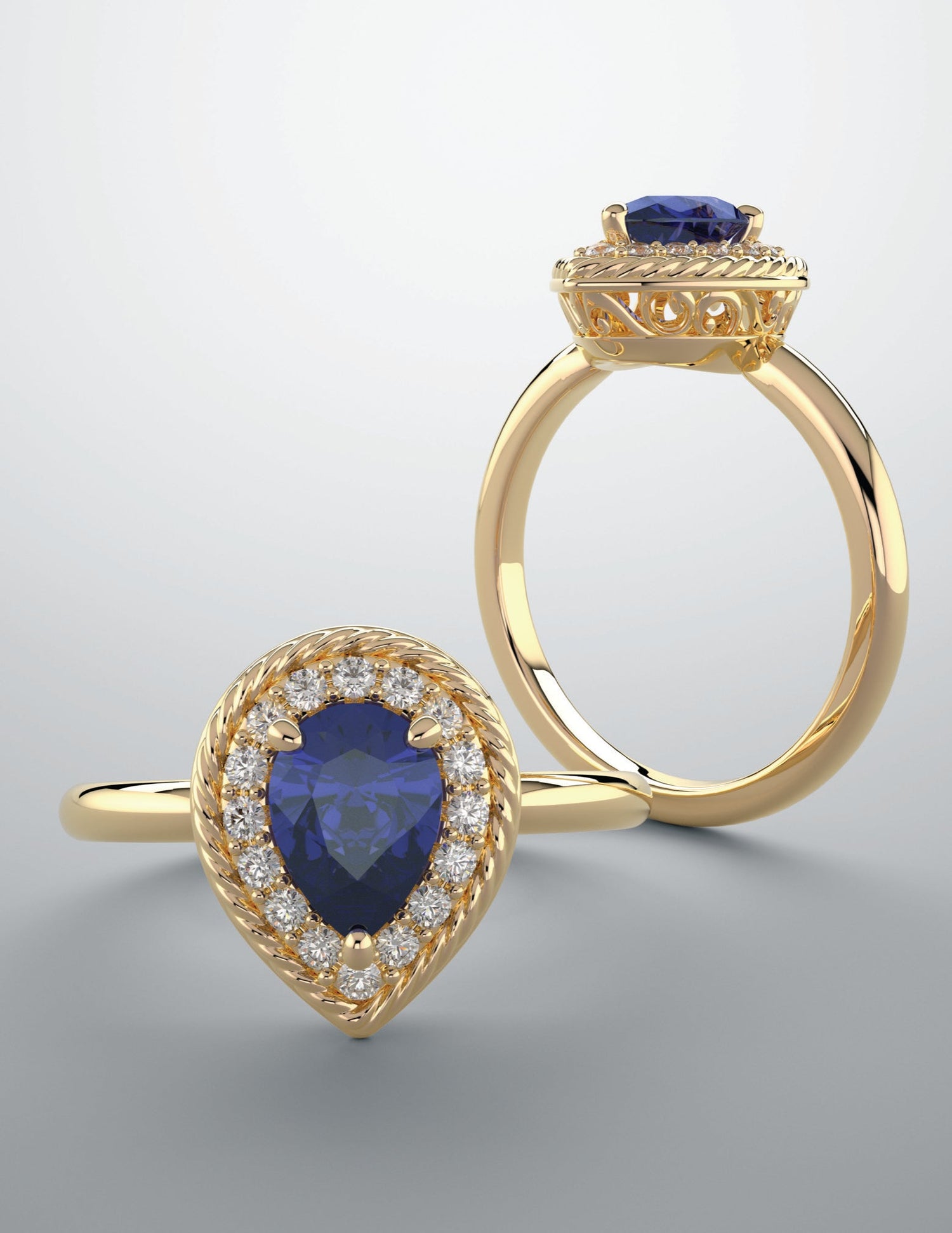 Color gem ring with lab grown blue sapphire & natural diamonds