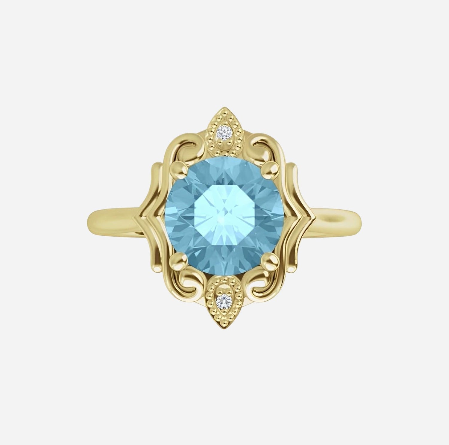 Aquamarine color gem ring with diamonds