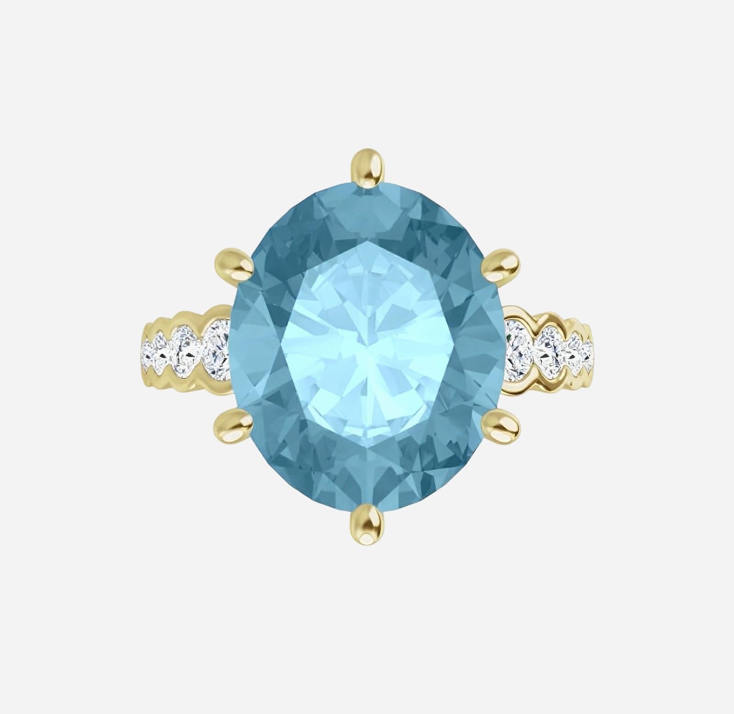 Color gem ring, white gold, sky blue topaz & diamonds