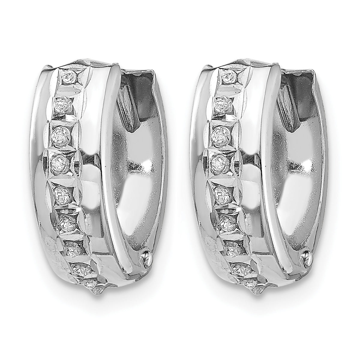 14k White Gold Diamond Fascination Diamond Dust/Accent 5x14mm Round Hinged Hoop Earrings