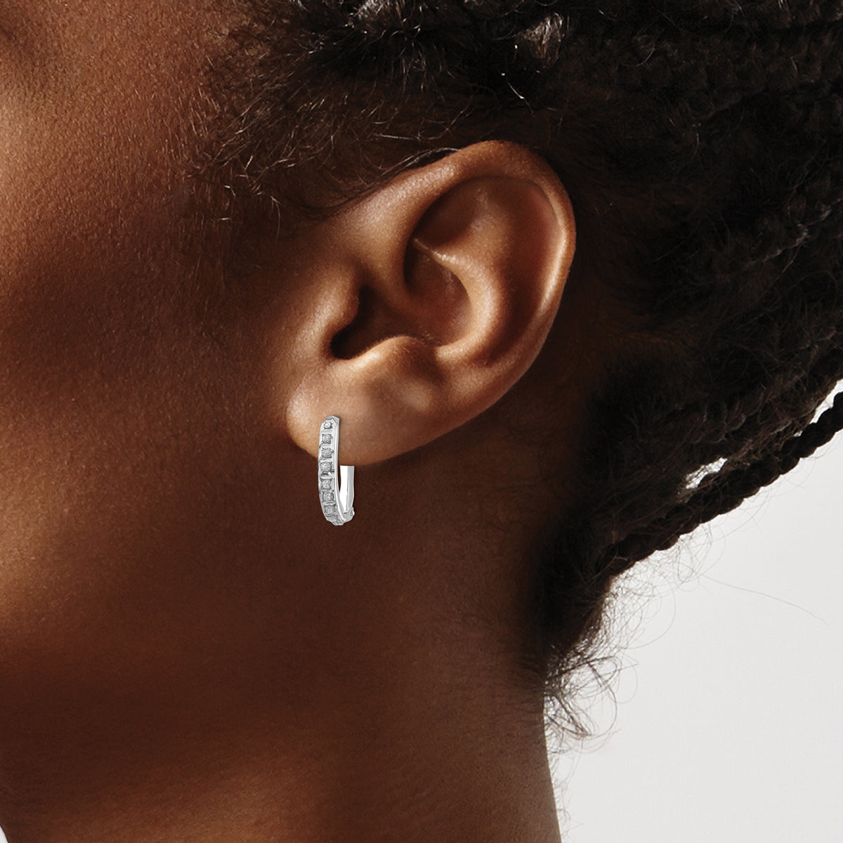 Gold Diamond Fascination Hinged Hoop Earrings - 14k White Gold