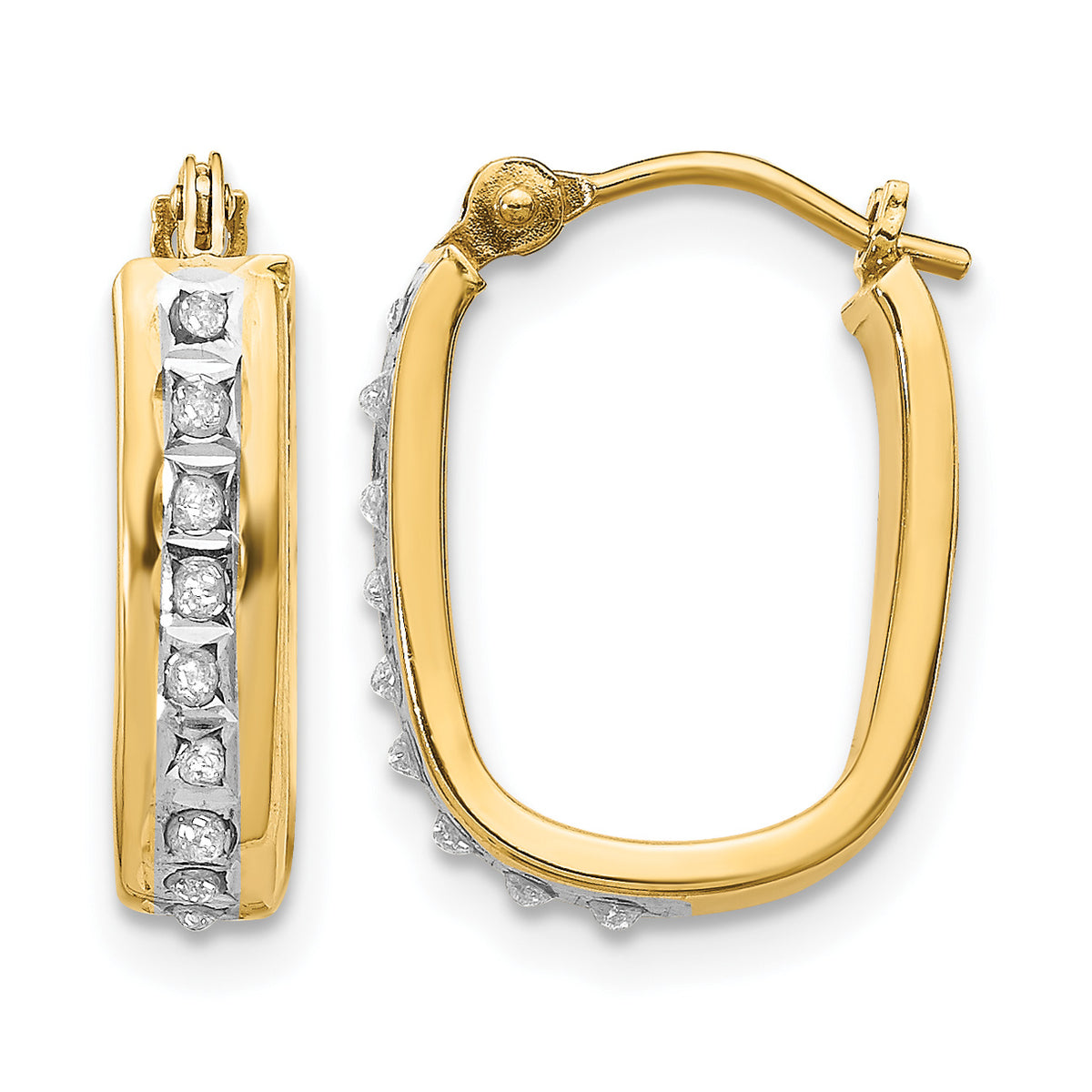 Gold Diamond Fascination Squared Hoop Earrings - 14k Yellow Gold