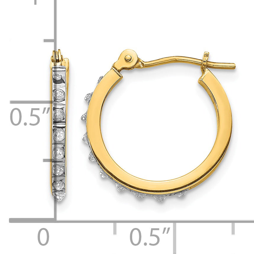 14k Gold Hoop Earrings with 0.01 ct Diamond Fascination Accent, shown with a ruler for scale - 14k Yellow Gold / 15 mm