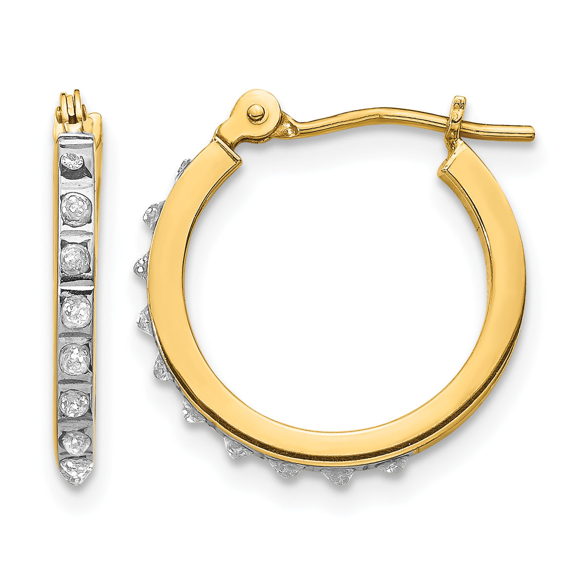 14k Gold Hoop Earrings with 0.01 ct Diamond Fascination Accent - 14k Yellow Gold / 15 mm