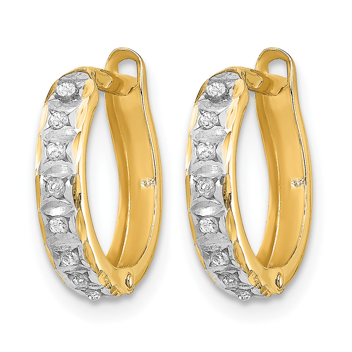 14k Gold Hinged Hoop Earrings with 0.01 ct Diamond Fascination Accent, view 2 - 14k Yellow Gold