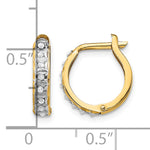 14k Gold Hinged Hoop Earrings with 0.01 ct Diamond Fascination Accent, shown with a ruler for scale - 14k Yellow Gold