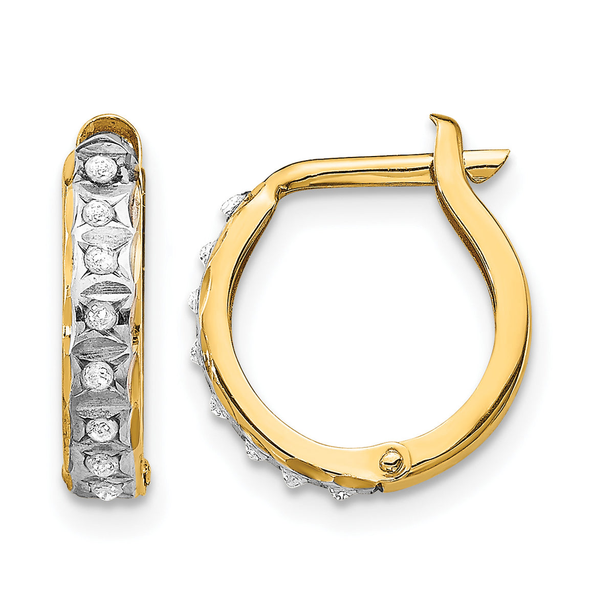 14k Gold Hinged Hoop Earrings with 0.01 ct Diamond Fascination Accent - 14k Yellow Gold