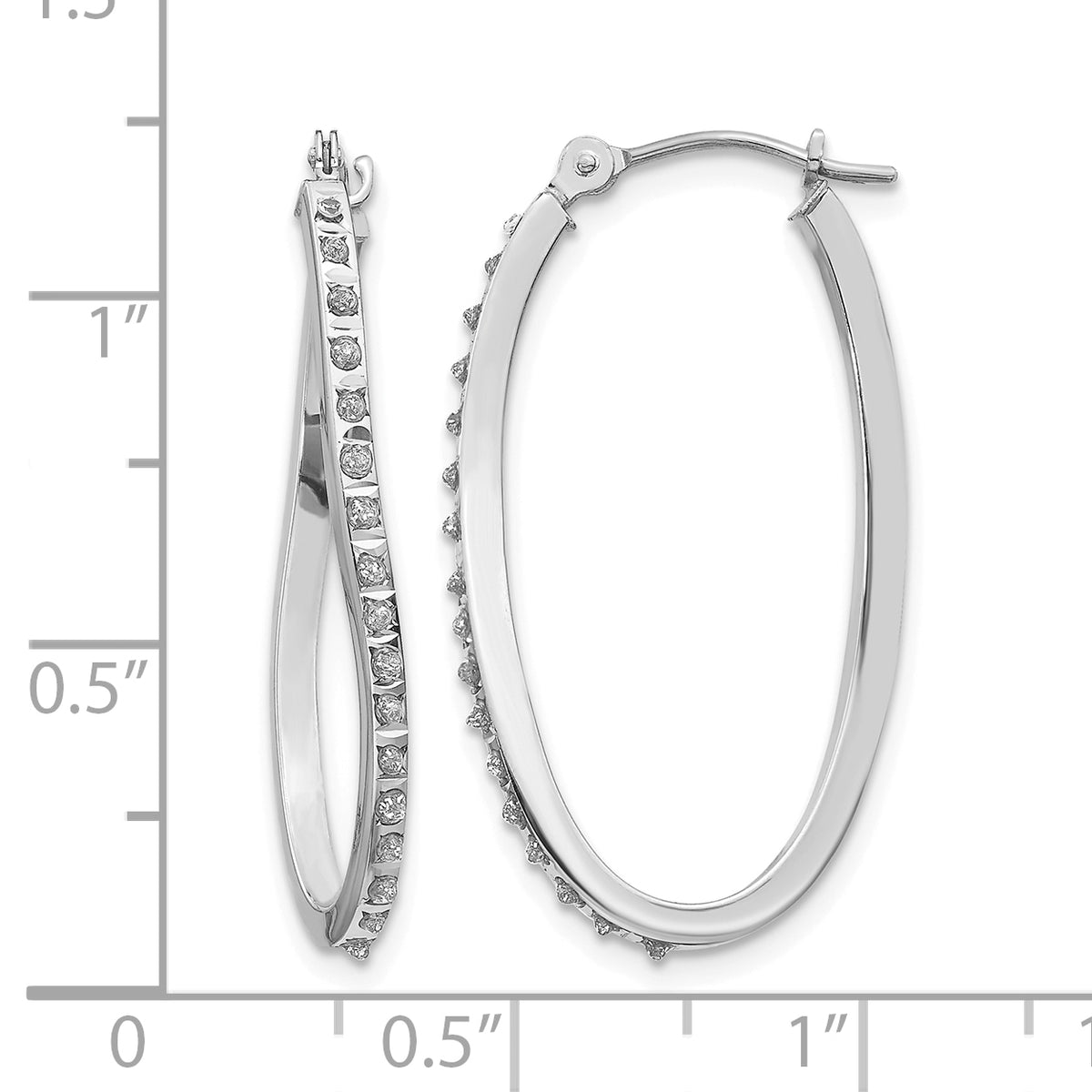 14k Gold Twisted Hoop Earrings with 0.01 ct Diamond Fascination Accent, shown with a ruler for scale - 14k White Gold