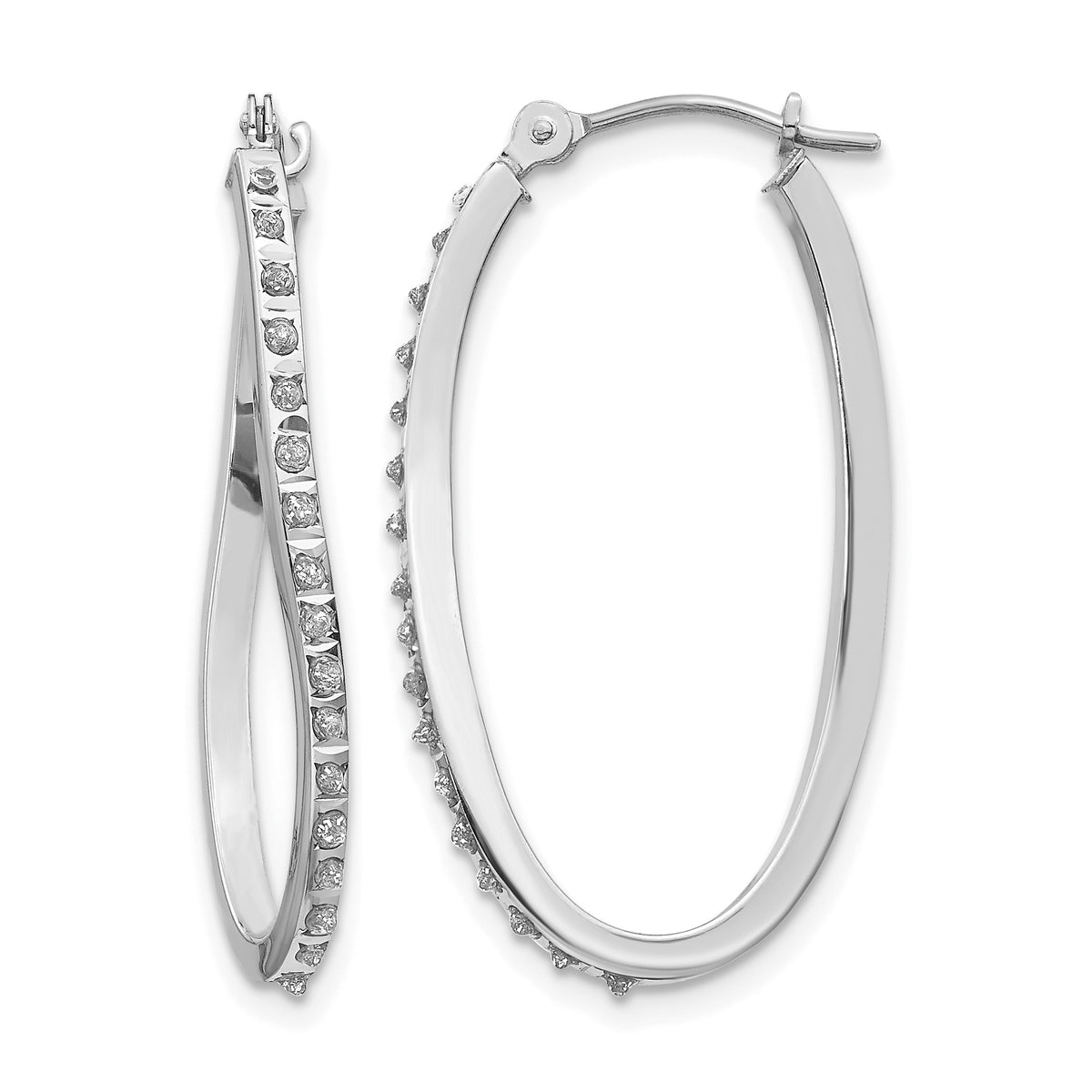 14k Gold Twisted Hoop Earrings with 0.01 ct Diamond Fascination Accent - 14k White Gold