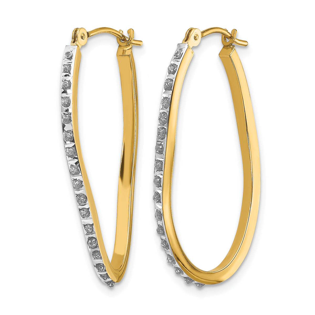 14k Gold Twisted Hoop Earrings with 0.01 ct Diamond Fascination Accent, view 2 - 14k Yellow Gold