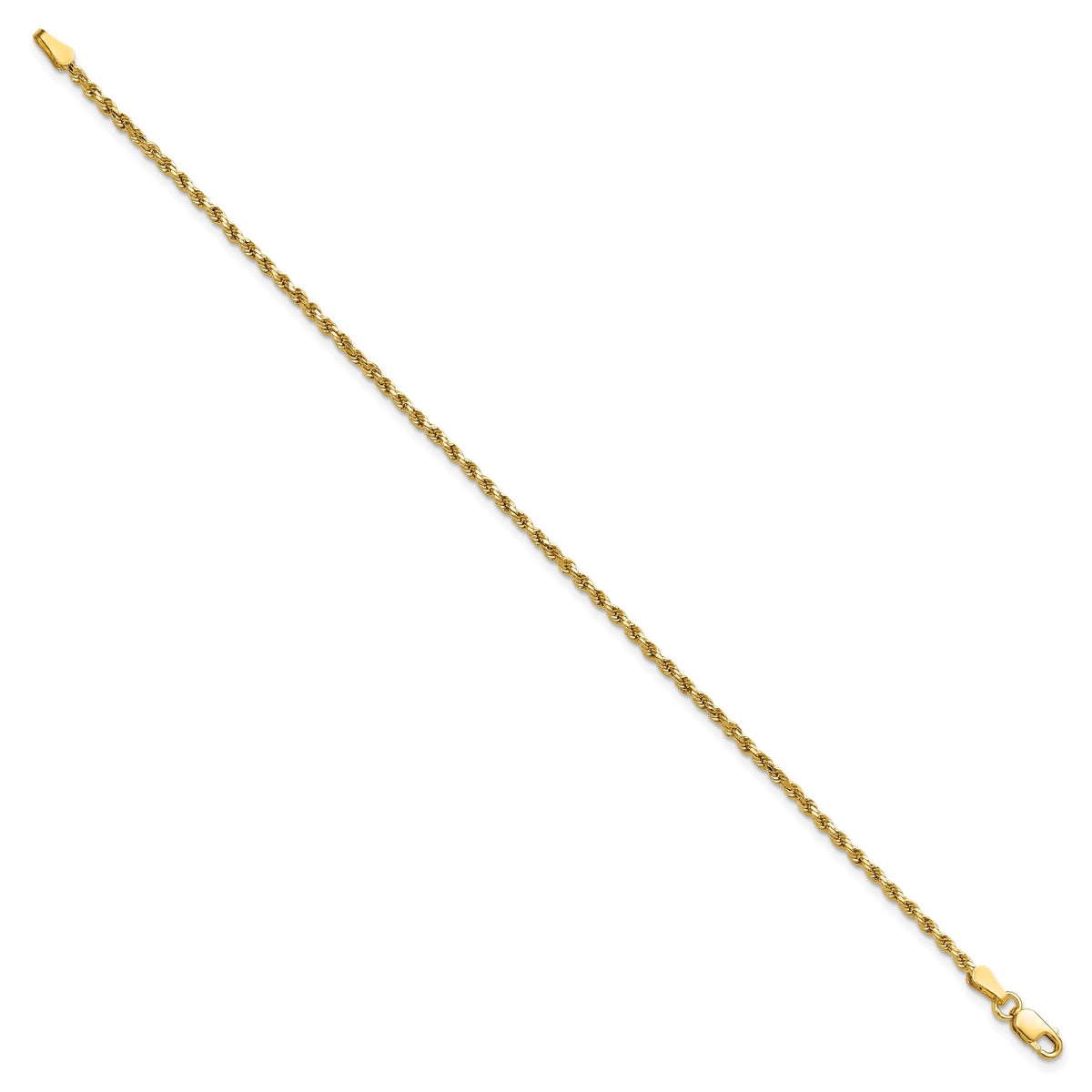 Gold (10K & 14K) Semi-Solid Diamond-Cut Rope Chain Bracelet - 14k Yellow Gold / 7 in / 2 mm