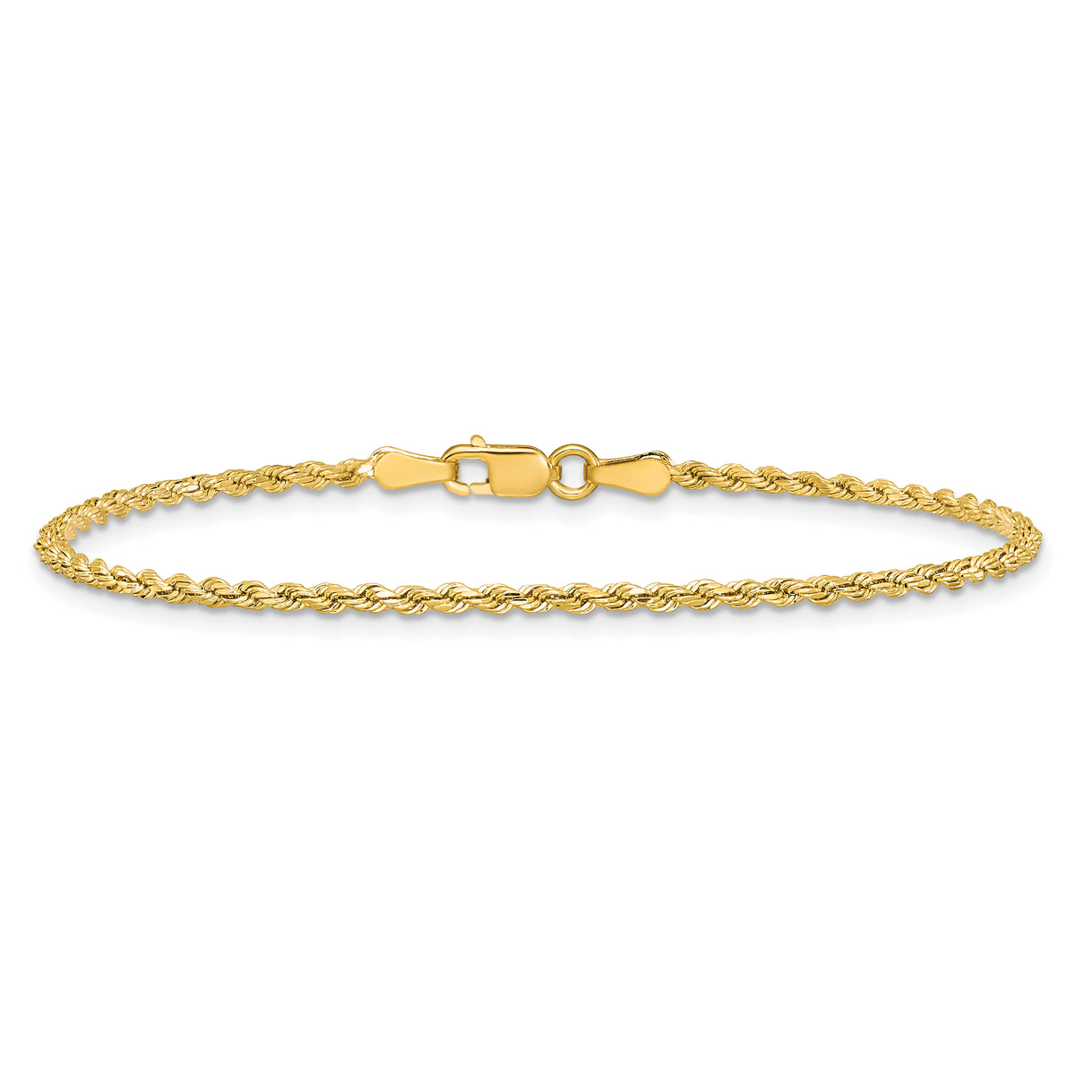 Gold (10K & 14K) Semi-Solid Diamond-Cut Rope Chain Bracelet - 14k Yellow Gold / 7 in / 2 mm