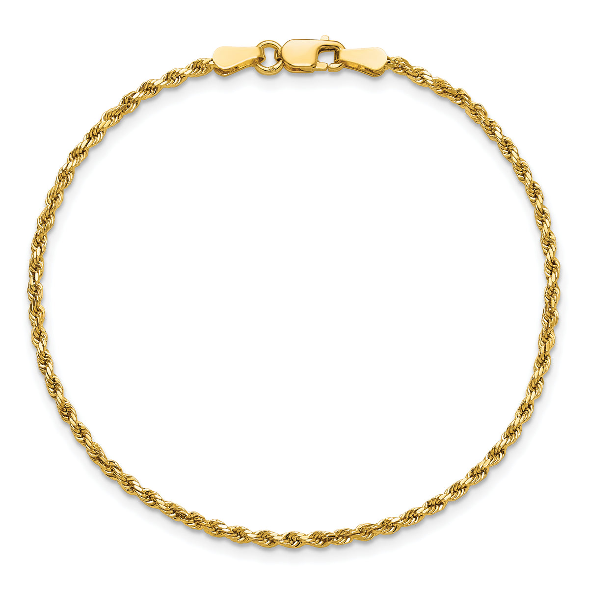 Gold (10K & 14K) Semi-Solid Diamond-Cut Rope Chain Bracelet - 14k Yellow Gold / 7 in / 2 mm
