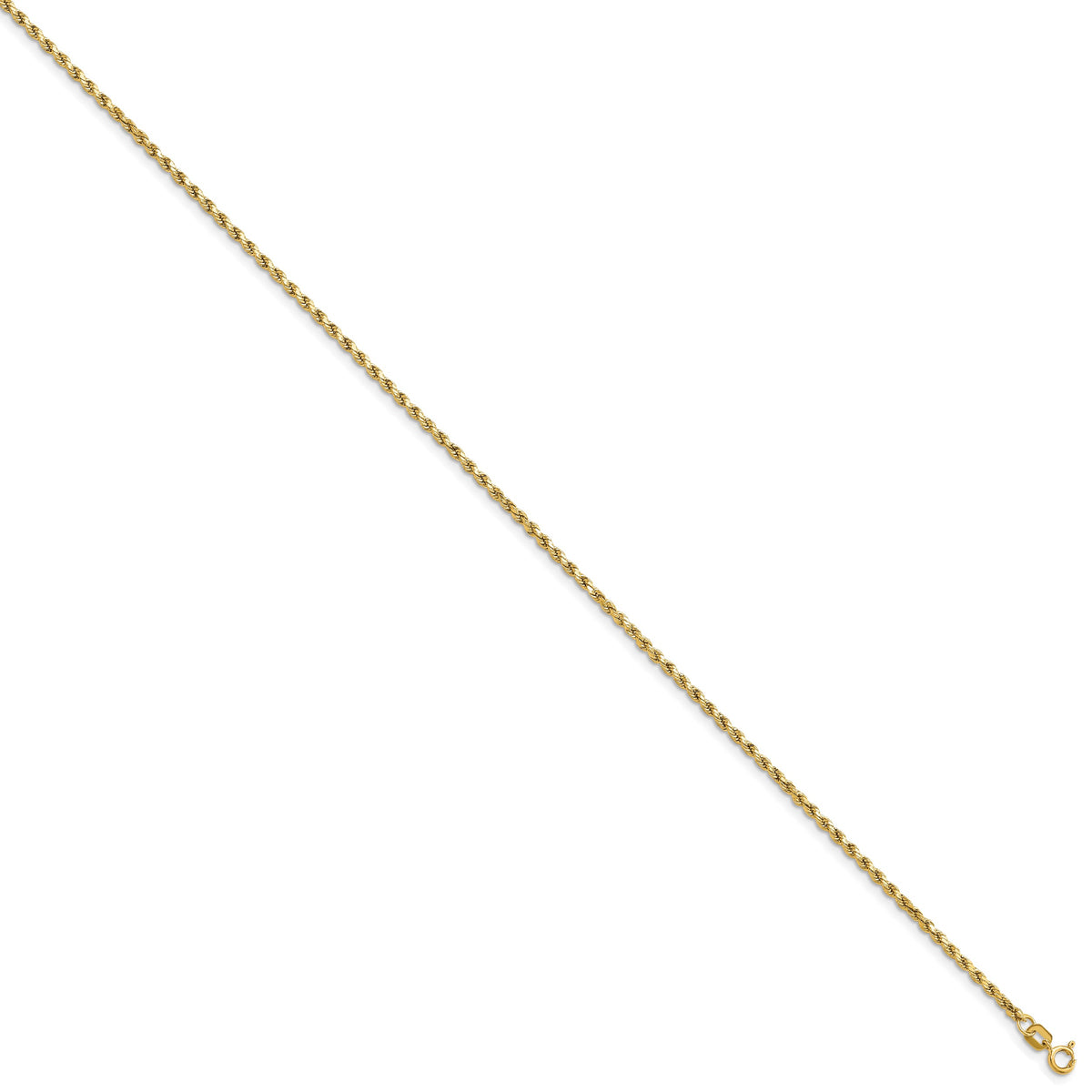 Gold (10K & 14K) Semi-Solid Diamond-Cut Rope Chain Bracelet - 14k Yellow Gold / 8 in / 2 mm