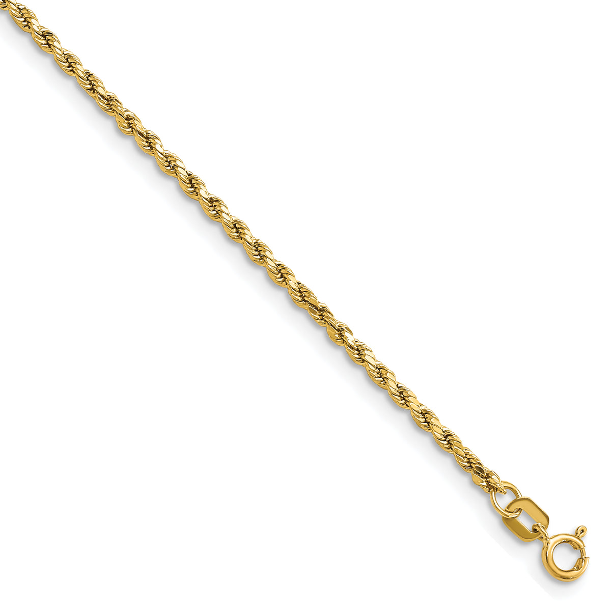 Gold (10K & 14K) Semi-Solid Diamond-Cut Rope Chain Bracelet - 14k Yellow Gold / 8 in / 2 mm