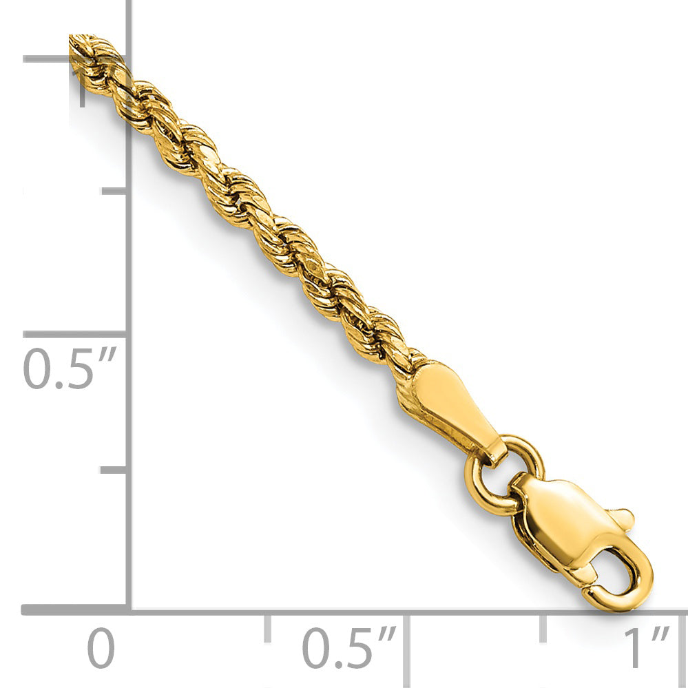 Gold (10K & 14K) Semi-Solid Diamond-Cut Rope Chain Bracelet - 14k Yellow Gold / 7 in / 2.25 mm