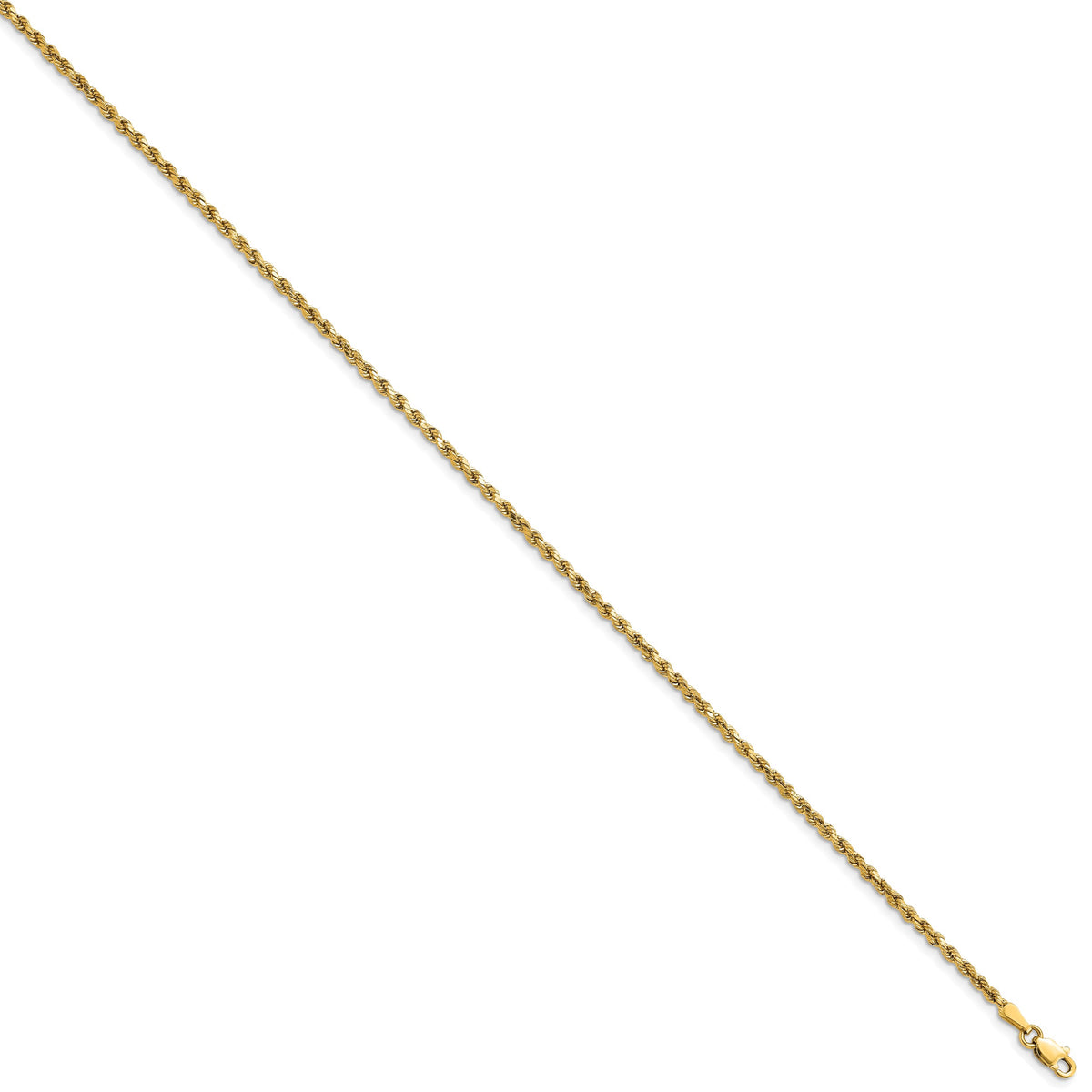 Gold (10K & 14K) Semi-Solid Diamond-Cut Rope Chain Bracelet - 14k Yellow Gold / 8 in / 2.25 mm