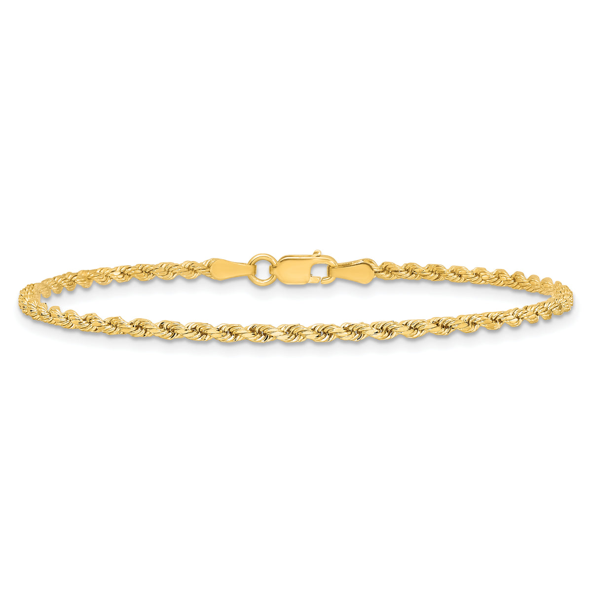 Gold (10K & 14K) Semi-Solid Diamond-Cut Rope Chain Bracelet - 14k Yellow Gold / 8 in / 2.25 mm