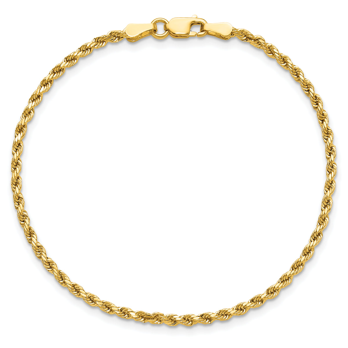 Gold (10K & 14K) Semi-Solid Diamond-Cut Rope Chain Bracelet - 14k Yellow Gold / 8 in / 2.25 mm