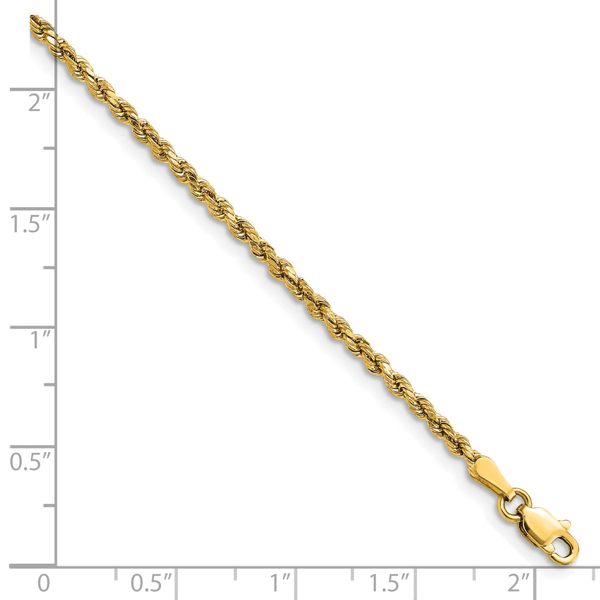 Gold (10K & 14K) Semi-Solid Diamond-Cut Rope Chain Bracelet - 14k Yellow Gold / 8 in / 2.25 mm