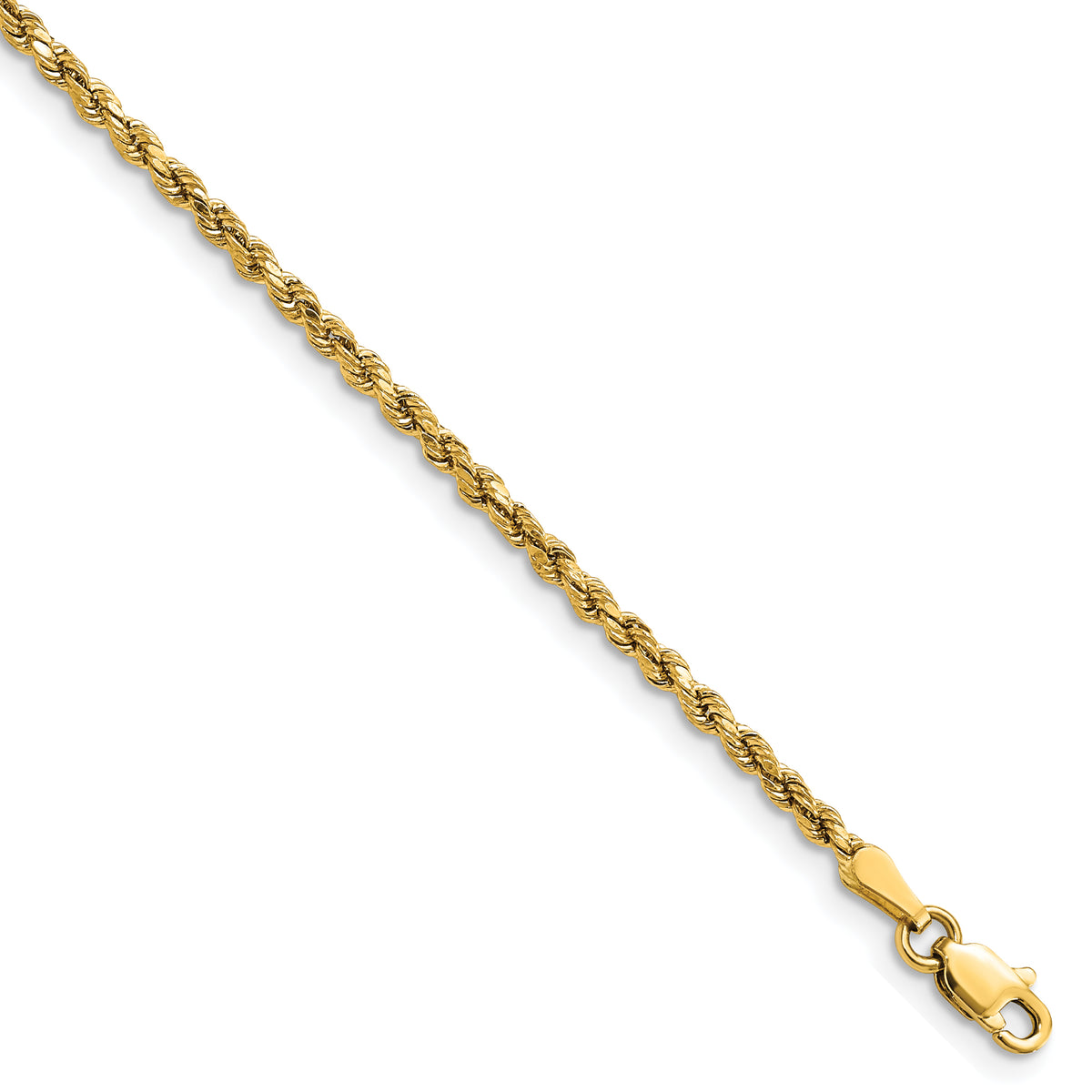 Gold (10K & 14K) Semi-Solid Diamond-Cut Rope Chain Bracelet - 14k Yellow Gold / 8 in / 2.25 mm