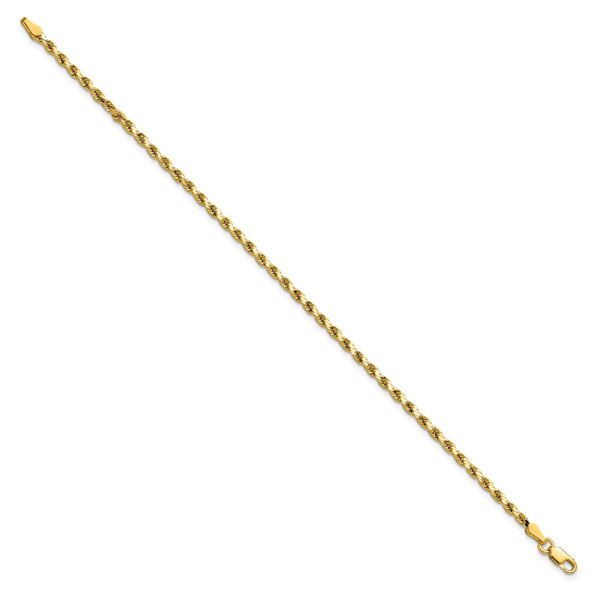 Gold (10K & 14K) Semi-Solid Diamond-Cut Rope Chain Bracelet - 14k Yellow Gold / 7 in / 2.5 mm