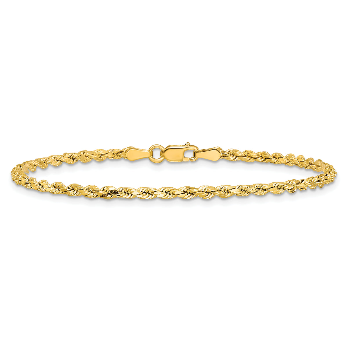 Gold (10K & 14K) Semi-Solid Diamond-Cut Rope Chain Bracelet - 14k Yellow Gold / 7 in / 2.5 mm