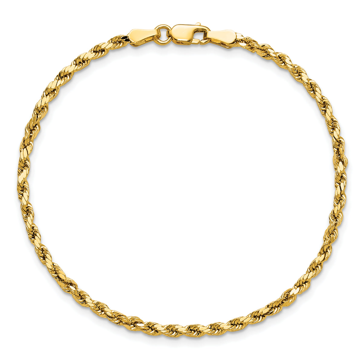 Gold (10K & 14K) Semi-Solid Diamond-Cut Rope Chain Bracelet - 14k Yellow Gold / 7 in / 2.5 mm