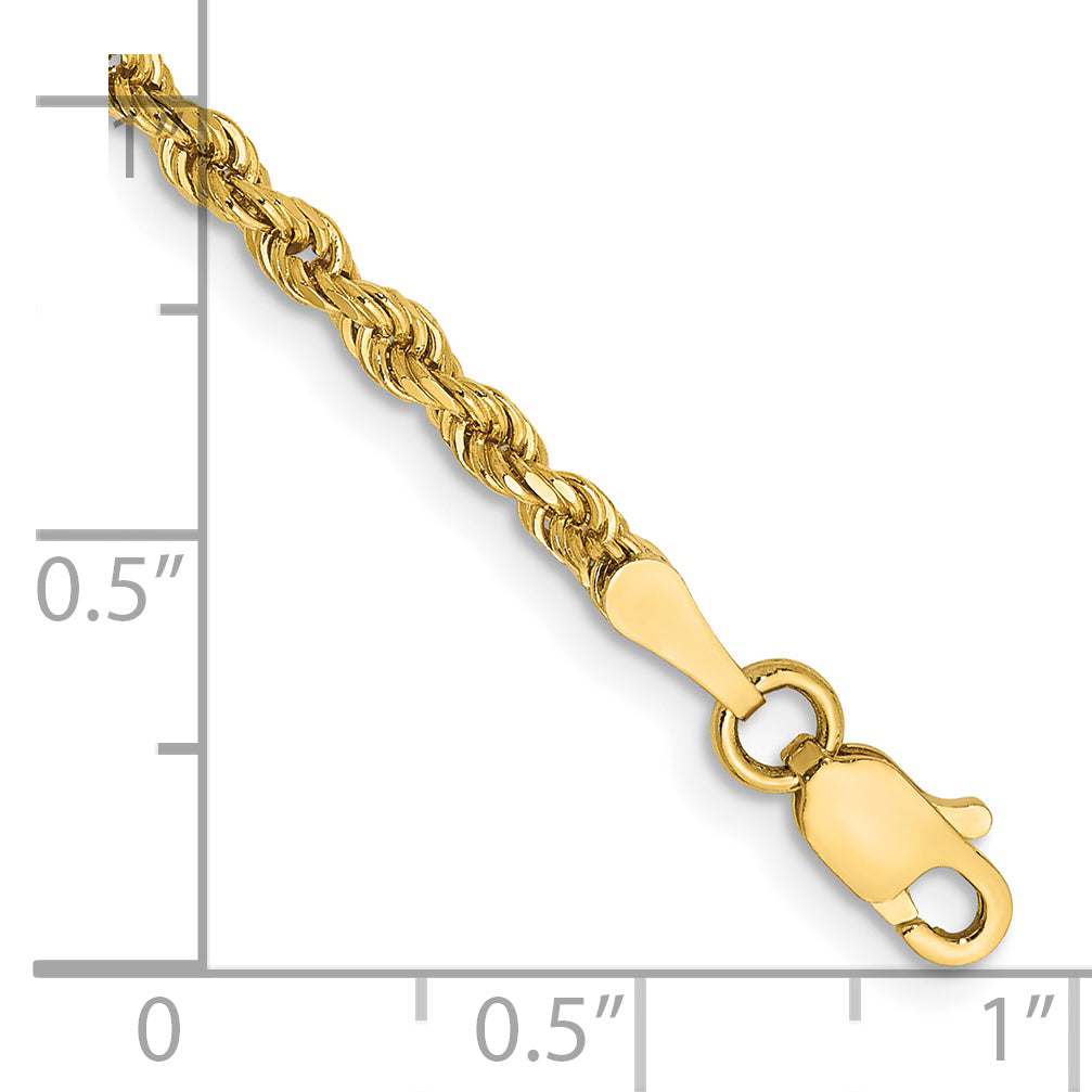 Gold (10K & 14K) Semi-Solid Diamond-Cut Rope Chain Bracelet - 14k Yellow Gold / 7 in / 2.5 mm