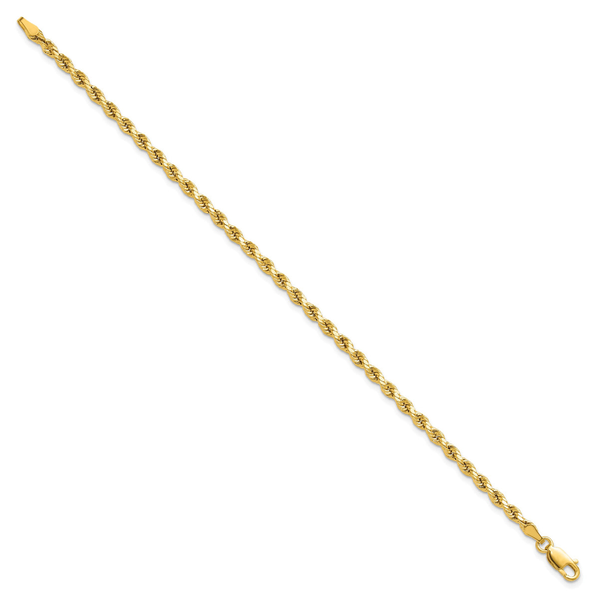 Gold (10K & 14K) Semi-Solid Diamond-Cut Rope Chain Bracelet - 14k Yellow Gold / 7 in / 3 mm