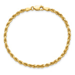 Gold (10K & 14K) Semi-Solid Diamond-Cut Rope Chain Bracelet - 14k Yellow Gold / 7 in / 3 mm