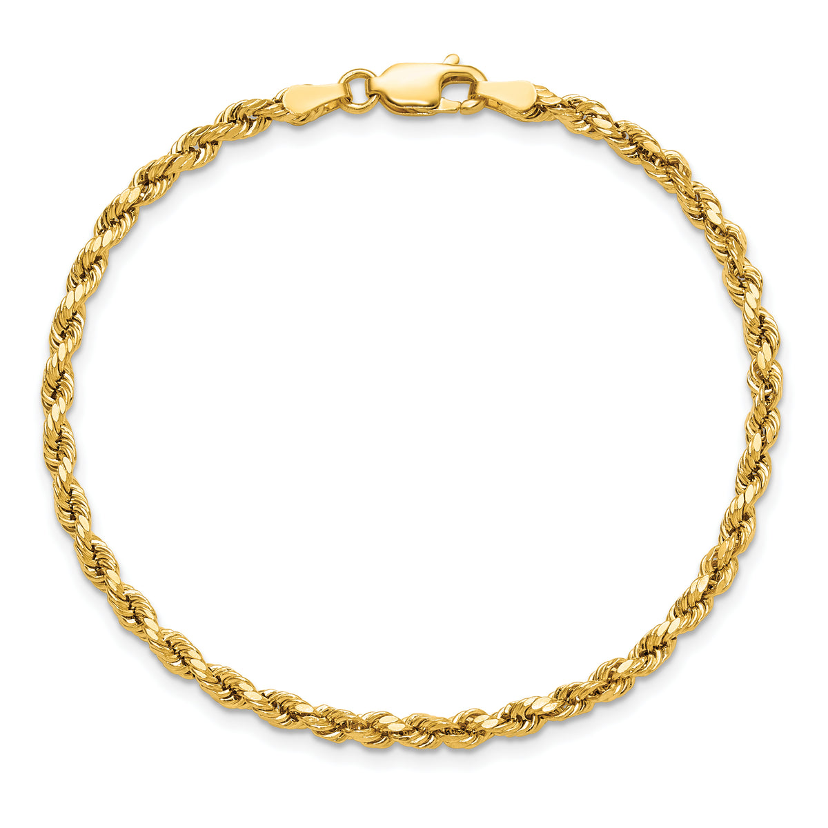 Gold (10K & 14K) Semi-Solid Diamond-Cut Rope Chain Bracelet - 14k Yellow Gold / 7 in / 3 mm