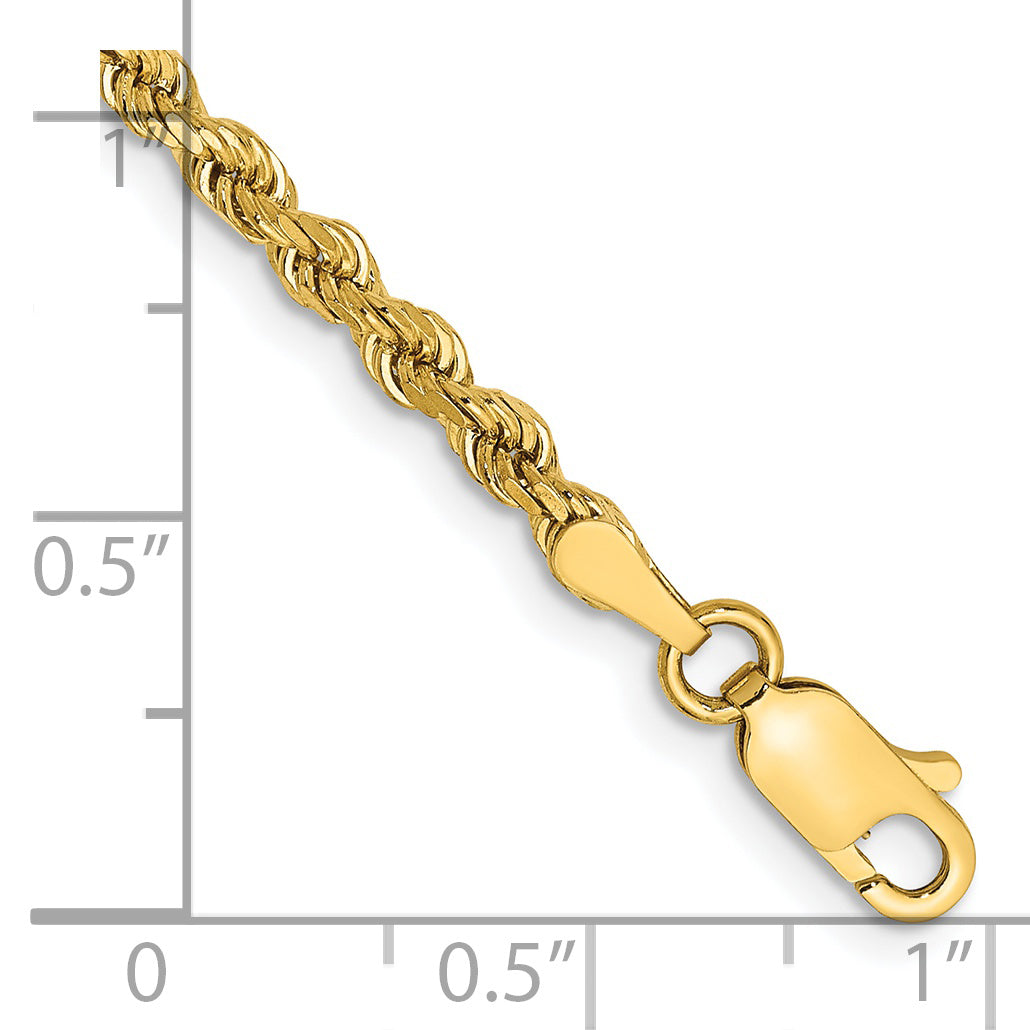 Gold (10K & 14K) Semi-Solid Diamond-Cut Rope Chain Bracelet - 14k Yellow Gold / 7 in / 3 mm