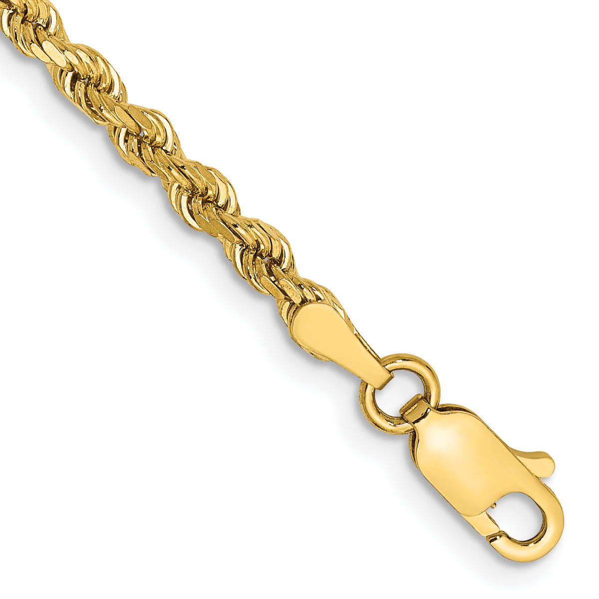 Gold (10K & 14K) Semi-Solid Diamond-Cut Rope Chain Bracelet - 14k Yellow Gold / 7 in / 3 mm