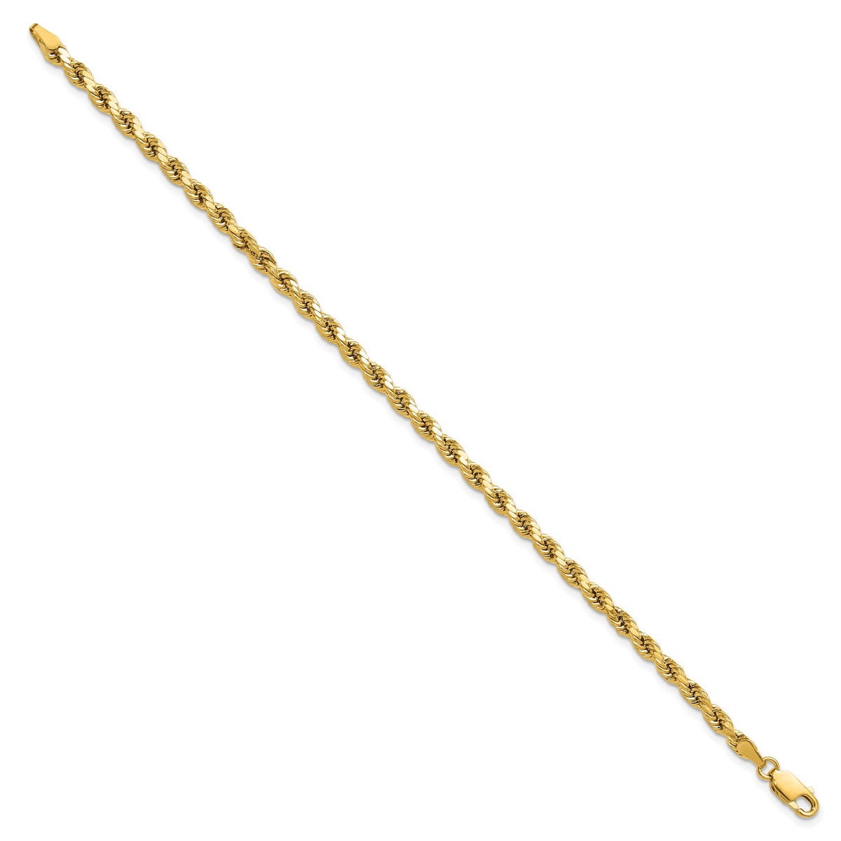 Gold (10K & 14K) Semi-Solid Diamond-Cut Rope Chain Bracelet - 14k Yellow Gold / 7 in / 3.5 mm