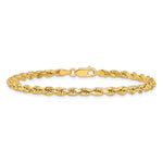 Gold (10K & 14K) Semi-Solid Diamond-Cut Rope Chain Bracelet - 14k Yellow Gold / 7 in / 3.5 mm
