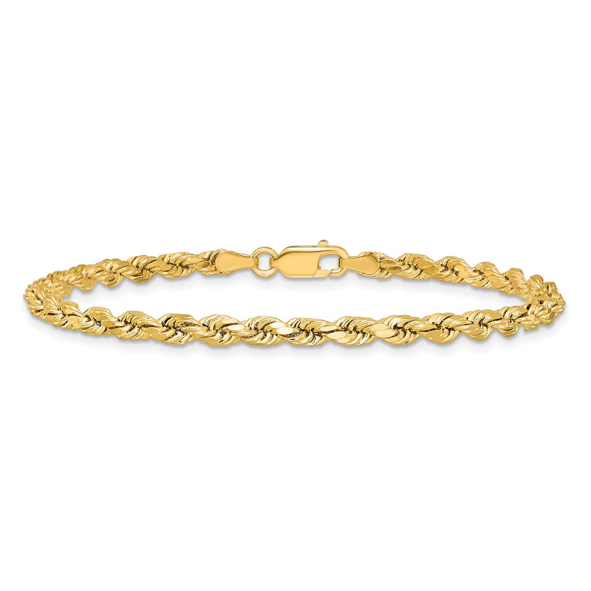 Gold (10K & 14K) Semi-Solid Diamond-Cut Rope Chain Bracelet - 14k Yellow Gold / 7 in / 3.5 mm