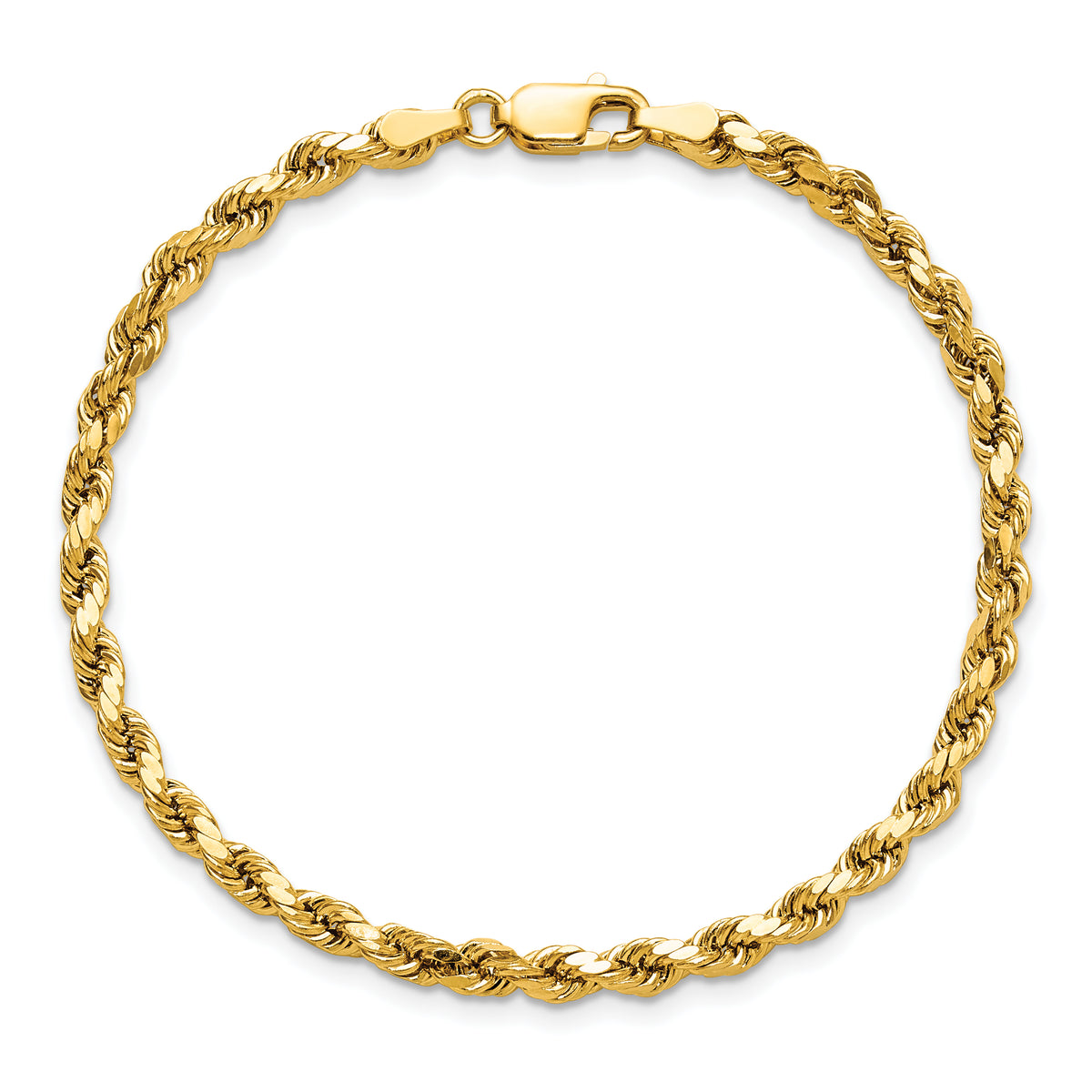 Gold (10K & 14K) Semi-Solid Diamond-Cut Rope Chain Bracelet - 14k Yellow Gold / 7 in / 3.5 mm