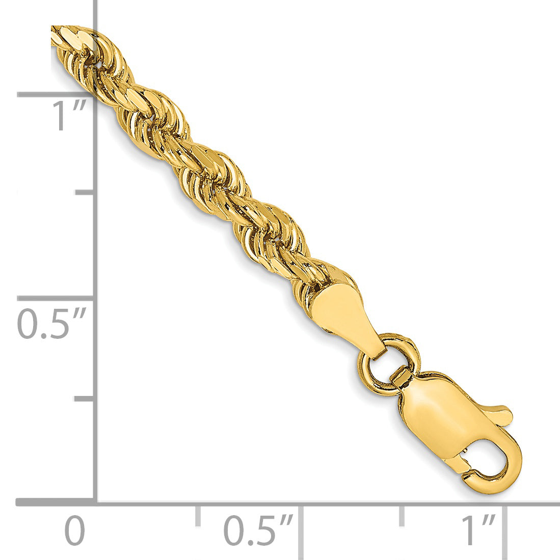 Gold (10K & 14K) Semi-Solid Diamond-Cut Rope Chain Bracelet - 14k Yellow Gold / 7 in / 3.5 mm