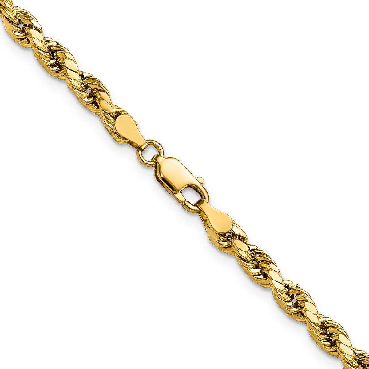 Gold (10K & 14K) Semi-Solid Diamond-Cut Rope Chain - 14k Yellow Gold / 16 in / 4 mm