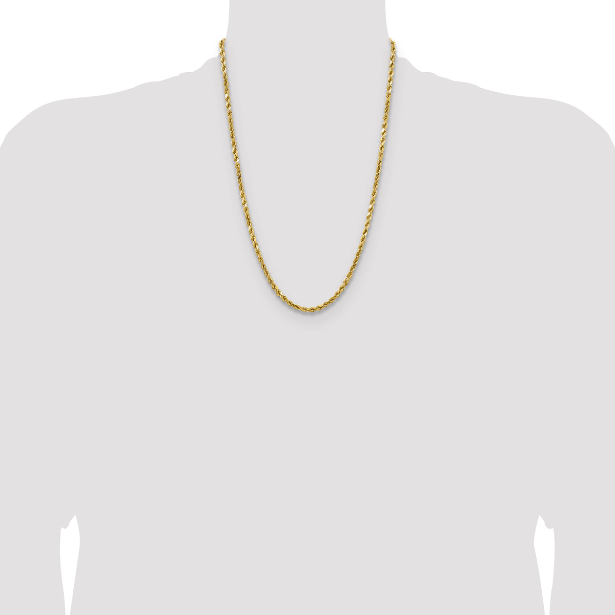 Gold (10K & 14K) Semi-Solid Diamond-Cut Rope Chain - 14k Yellow Gold / 24 in / 4 mm