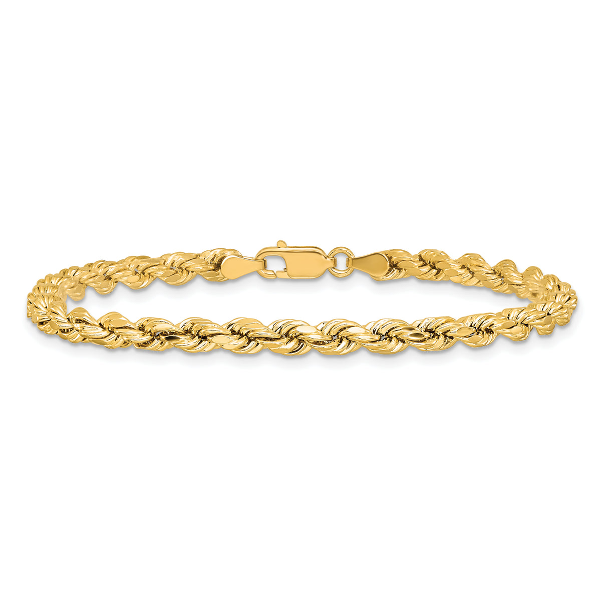 Gold (10K & 14K) Semi-Solid Diamond-Cut Rope Chain Bracelet - 14k Yellow Gold / 7 in / 4 mm